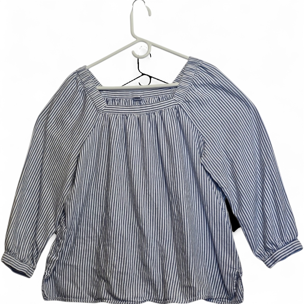 Old Navy Blue and White Striped Square Neck Blouse